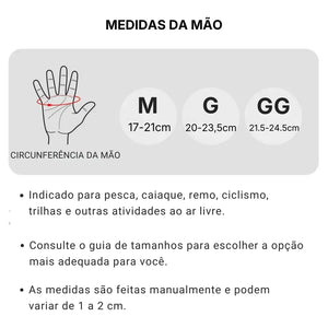 Medidas da mão para usar o tamanho adequado da Luva de Pesca Noeby Vector