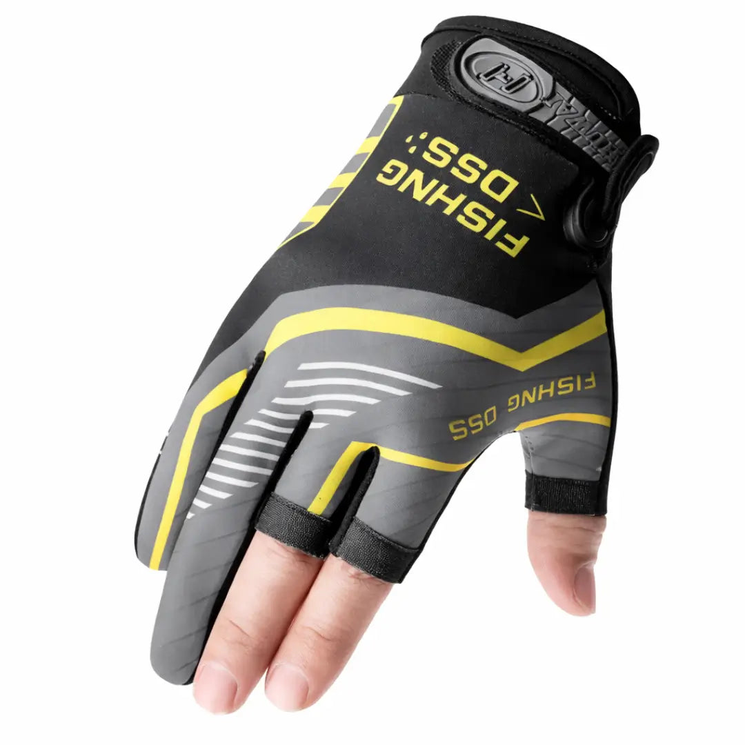 Uma mão vestindo a Luva de Pesca Zanter Axis na cor cinza