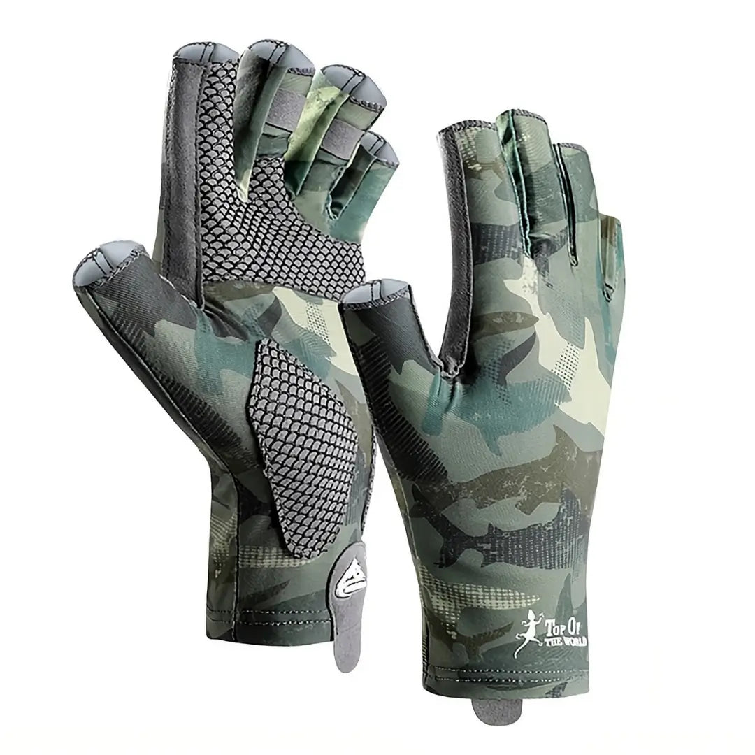 A Luva de Pesca Zanter GX Pro na cor verde em foco, com o fundo verde e seus detalhes aparentes