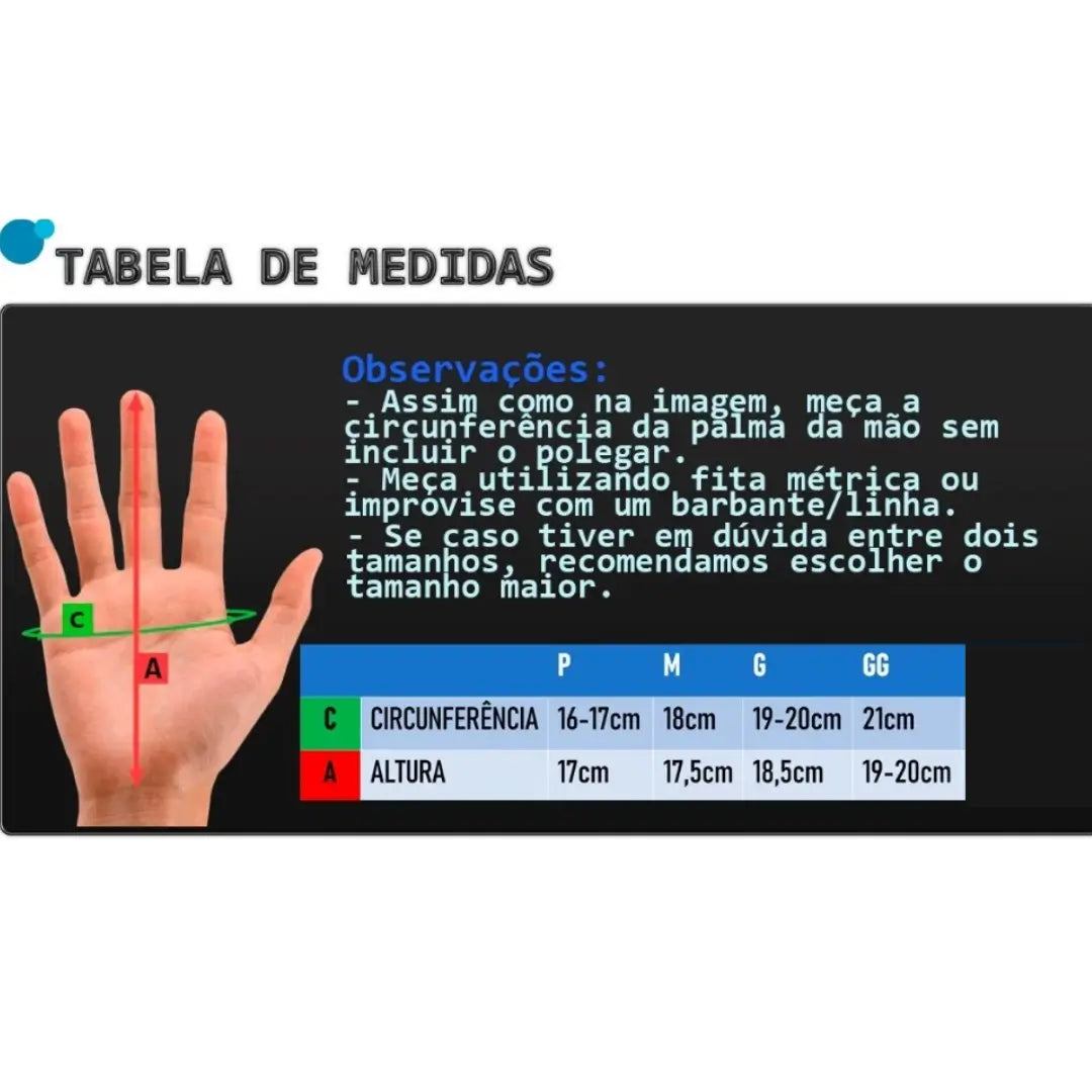 As medidas da Luva de Pesca Pro Hand em circunferência e altura