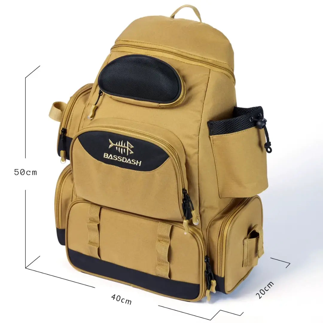 As medidas em altura, largura e profundidade da Mochila de Pesca Bassdash X Caqui