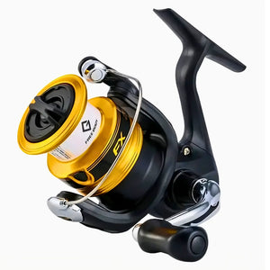 Molinete Shimano FX 1000 mostrado com todos seus detalhes externos