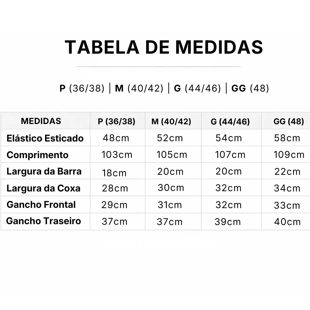 Tabela de Medidas da Calça Tática Masculina Camuflada Verde Zanter